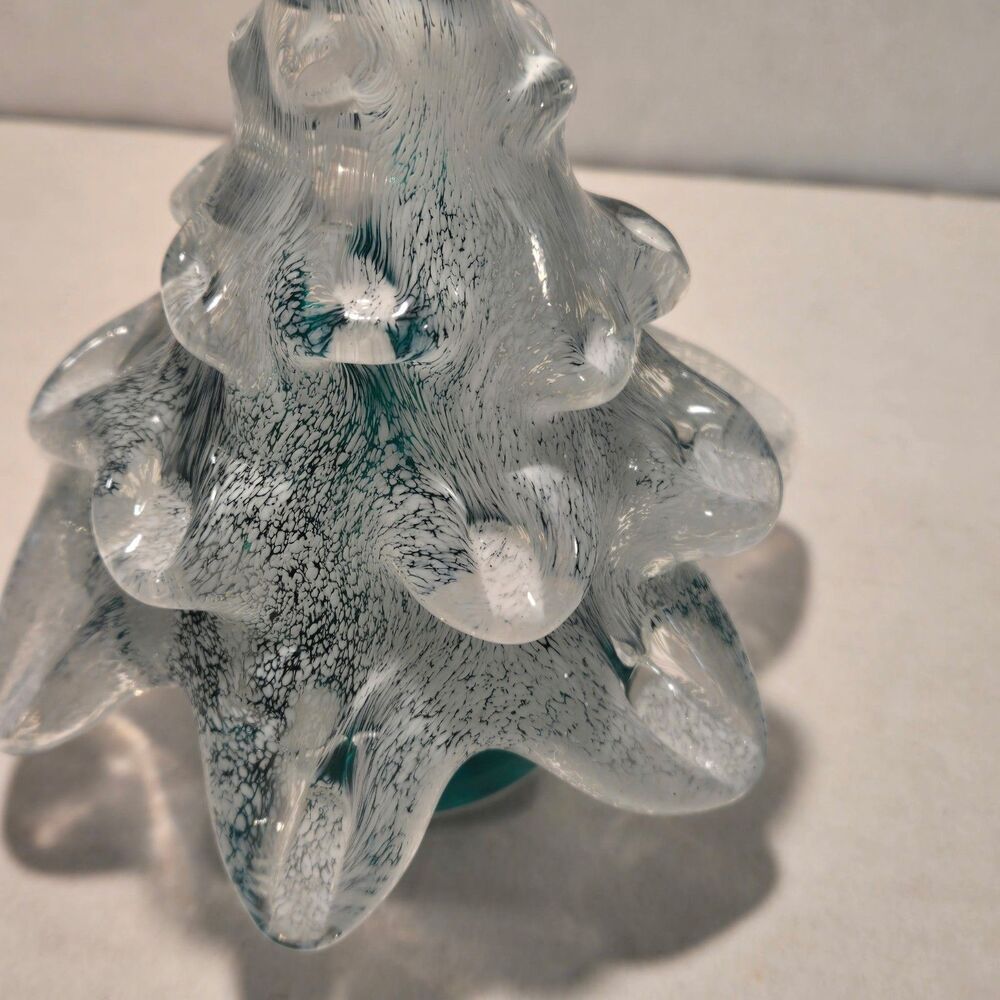 Vintage Clear & Green Ribboned Art Glass Christmas Tree 6.75" Tall - Picture 7 of 11